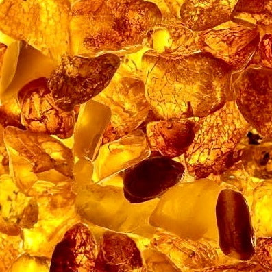 Amber perfume ingredient with light shining through 